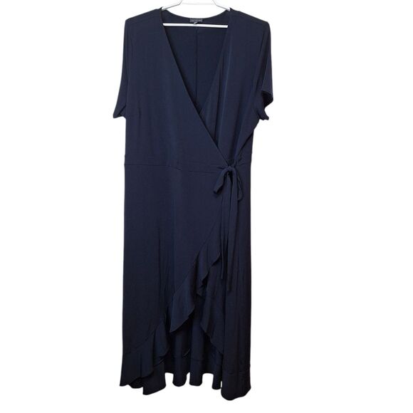 The Limited Womens 3X Full Wrap Dress‎ Black Ruffle Short Sleeve Waist Tie Party - Picture 1 of 11